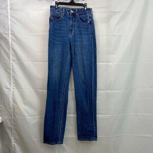 NWOT H&M women's dark medium wash blue denim straight‎ cut stretch jeans pants 2